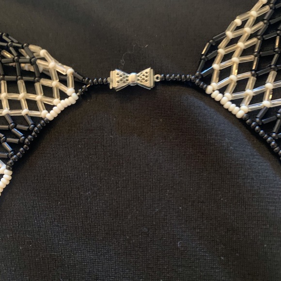 Vintage Black/White Seed Bead Collar Necklace - Picture 4 of 10
